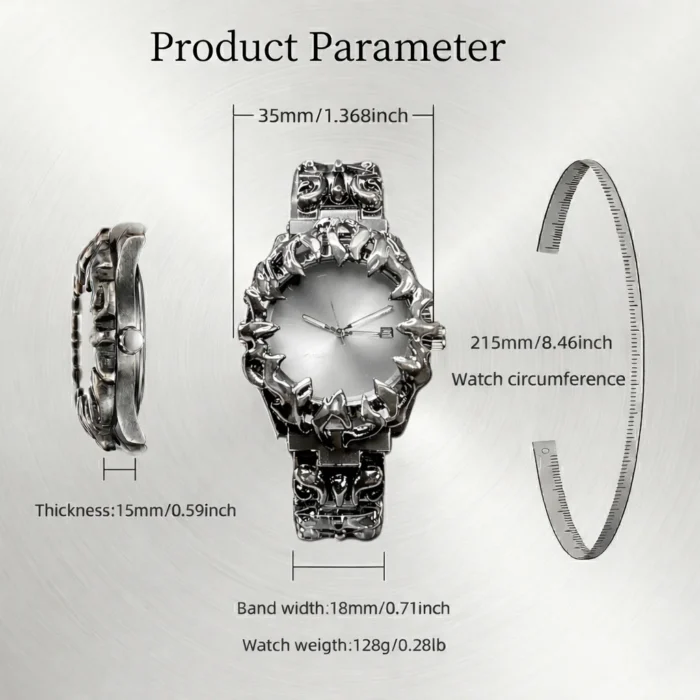 Crimson Eclipse – Gothic White Dial Metal Watch - Image 3