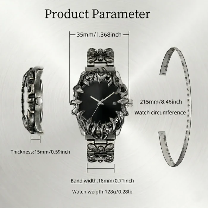 Crimson Eclipse – Gothic Raven Black Dial Metal Watch - Image 4