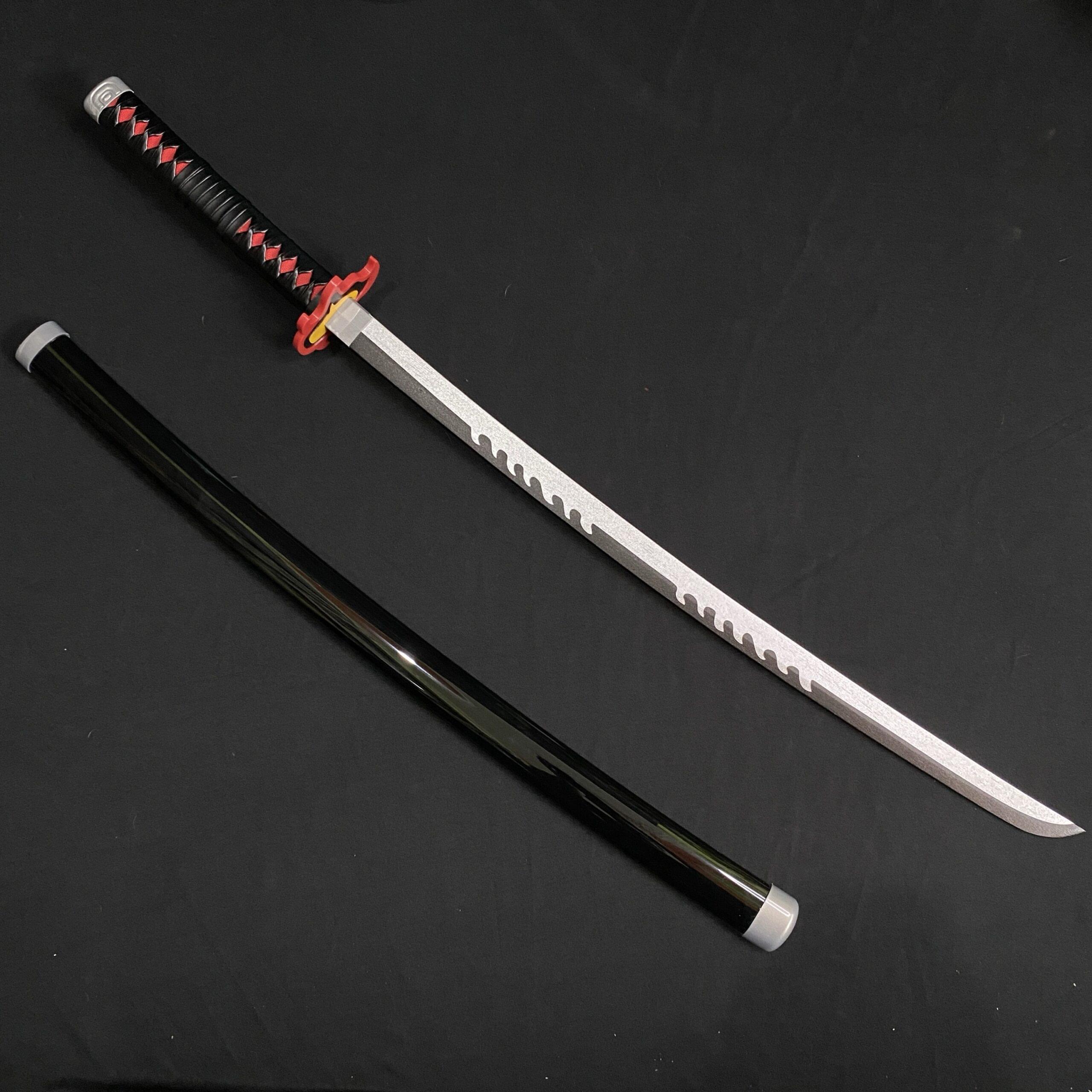 Demon Slayer Tanjiro Fire silver White V2 Cosplay Replica Premium Life Size Wooden Katana [104 CM] || DEMON SLAYER