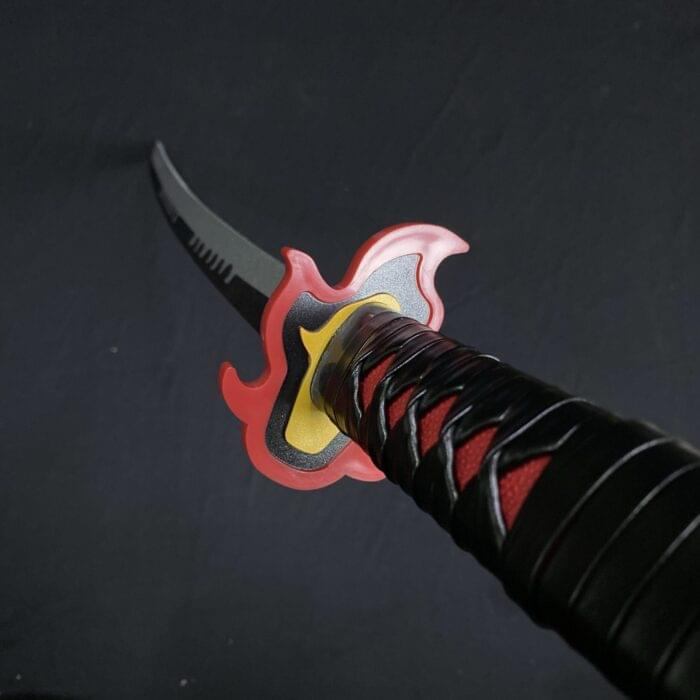 Demon Slayer Tanjiro Fire silver White V2 Cosplay Replica Premium Life Size Wooden Katana [104 CM] || DEMON SLAYER - Image 2
