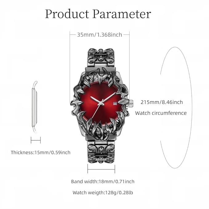 Crimson Eclipse – Gothic Red Dial Metal Watch - Image 2