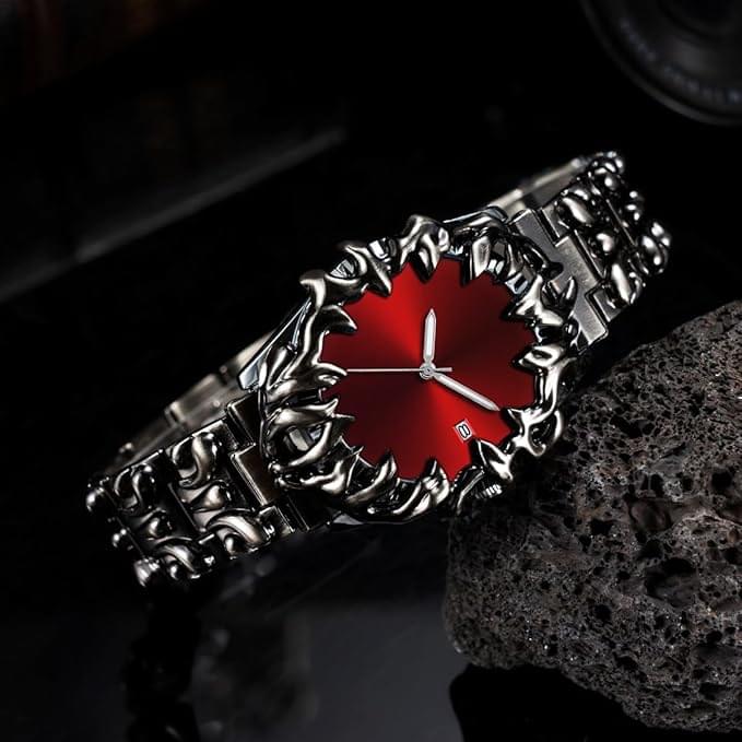 Crimson Eclipse – Gothic Red Dial Metal Watch - Image 1